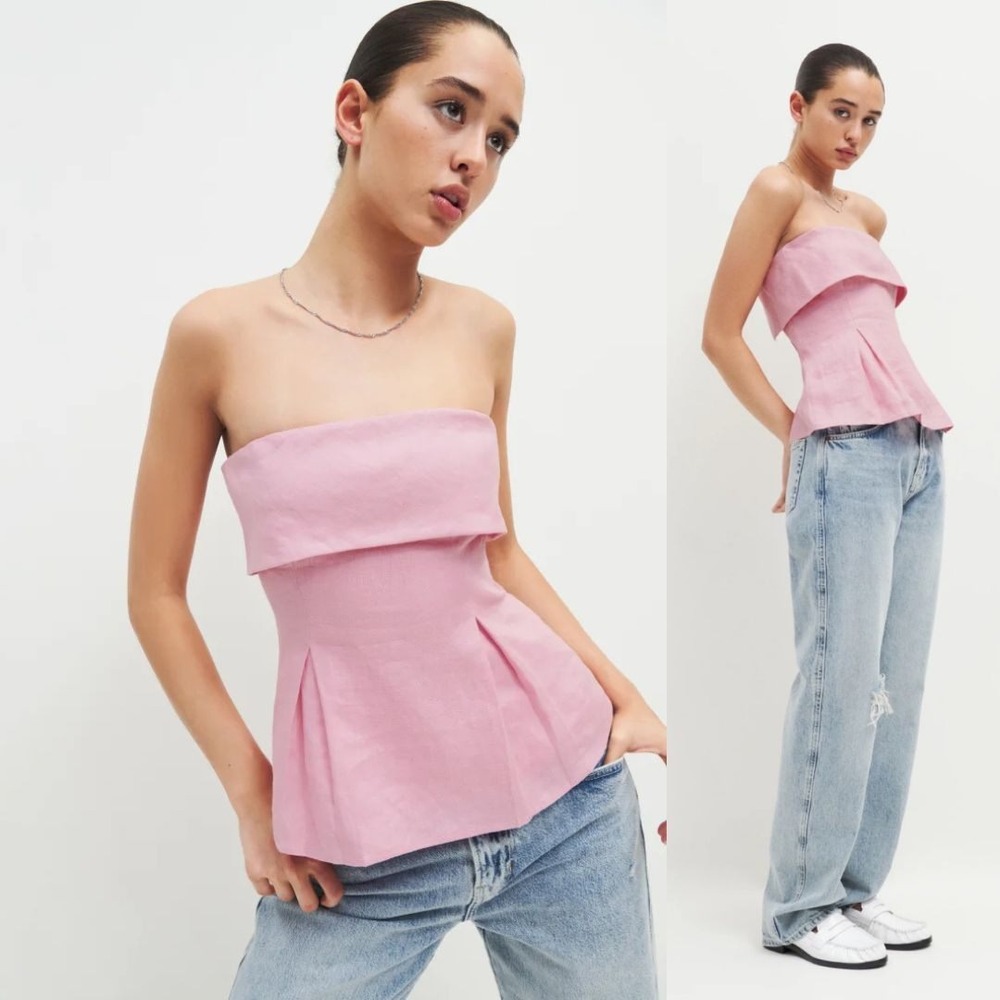 Reformation Daria Linen Top | Strapless Peplum Tube Top 0
